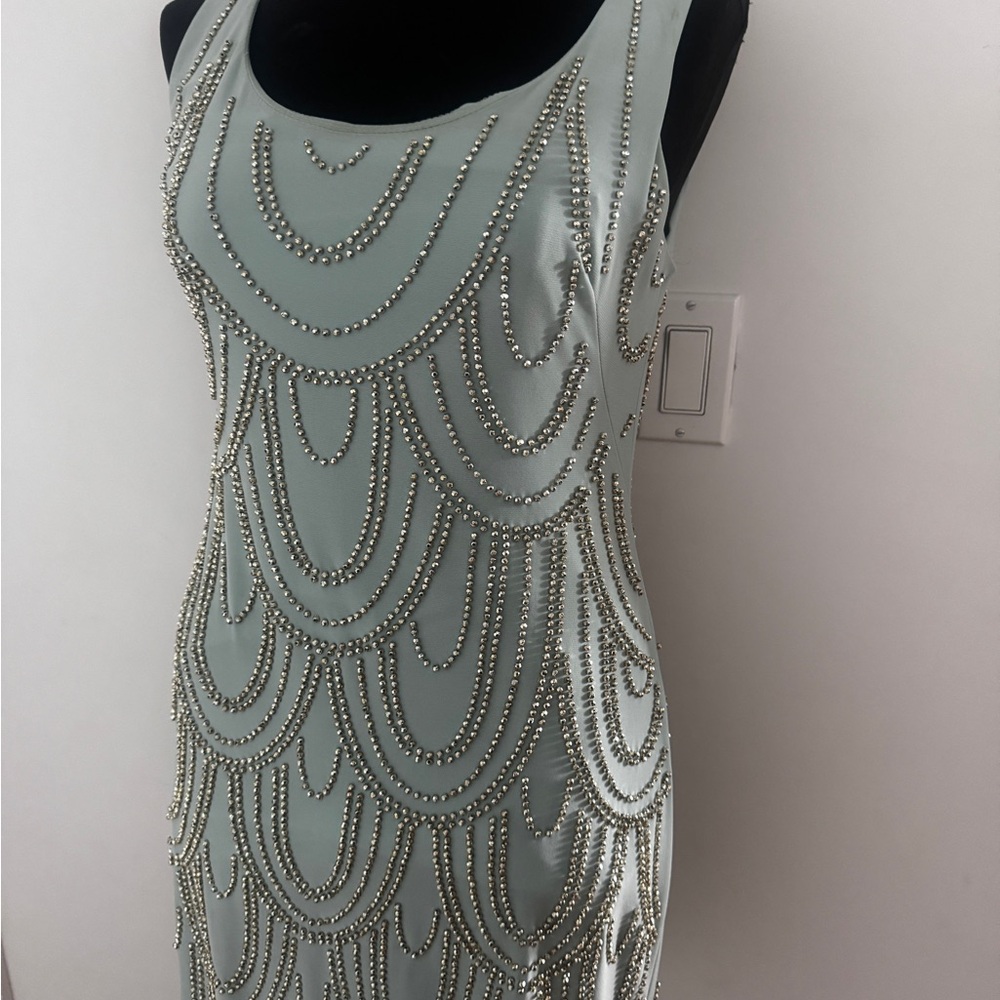 Aqua by Bloomingdale’s Mint Green Stretch Beaded Mini Dress for Cocktail Sz 8